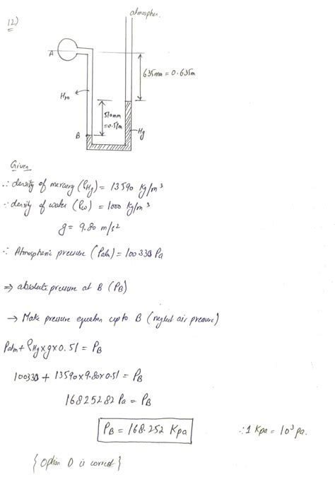 Solved Determine The Absolute Pressure At Point B If The Figure