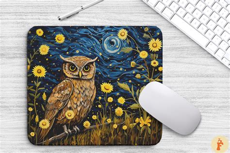 Starry Night Owl Mouse Pad Design Graphic By Foxmia Creative Fabrica