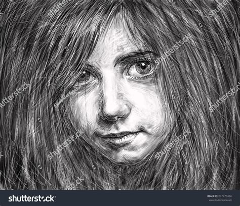 Portrait Illustration Beautiful Girl Big Eyes Stock Illustration