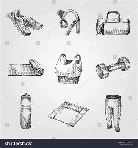 Hand Drawn Fitness Gym Equipment Sketches Stock Vector (Royalty Free ...