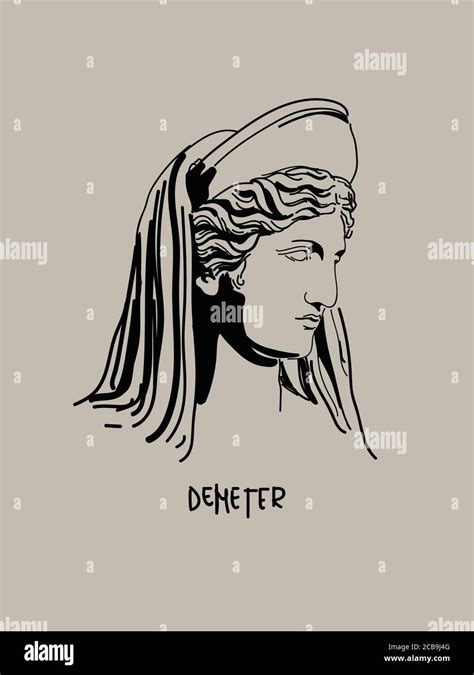 Greek Goddess Demeter Vector Art Portrait Minimalist Shadow Drawing On