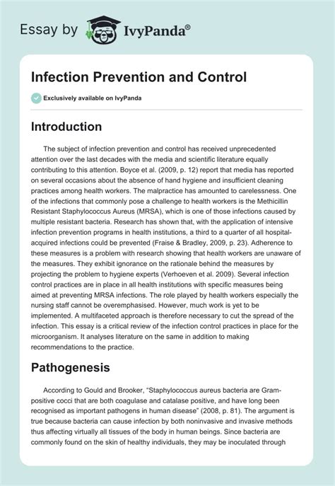 Infection Prevention And Control 3069 Words Critical Writing Example