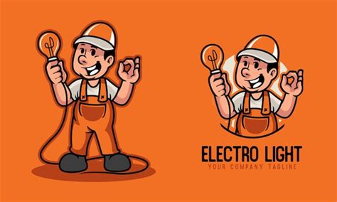 Premium Vector Electrical Mechanic Holding The Light Bulb Mascot Logo