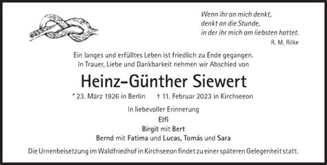 Traueranzeigen von Heinz Günther Siewert SZ Gedenken de