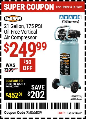 MCGRAW 21 Gallon 175 PSI Oil Free Vertical Air Compressor For 249 99