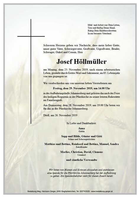 Höllmüller Josef Bestattung Geiger