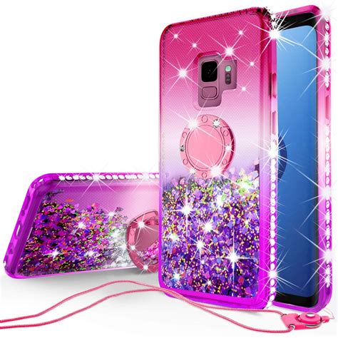 Samsung Galaxy S9 Case Liquid Floating Quicksand Glitter Phone Case Girls Kickstandbling