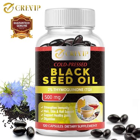 Grevip Black Seed Oil 500mg 100 Pure Natural Cold Pressed Cumin Nigella Sativa 30 60 120