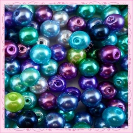 Mix de 150 perles nacrées en verre 8mm bleu vert violet Perlaya