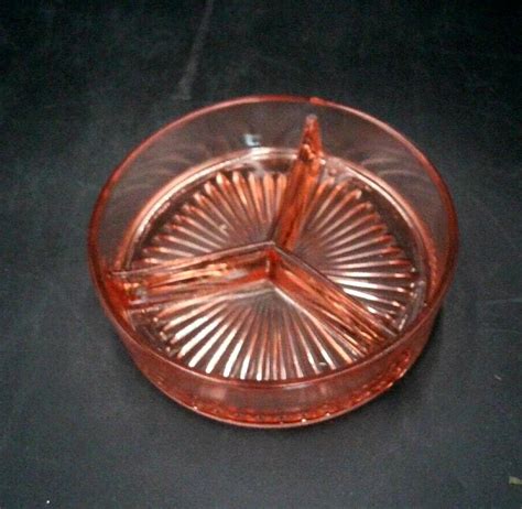 Vintage Pink Depression Glass Divided Dish Relish Tray Condiment