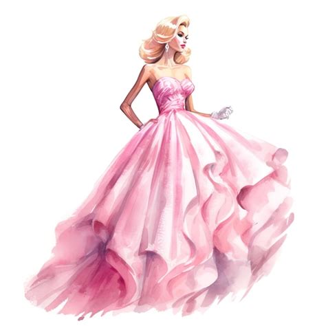 Barbie Estilo Acuarela Fondo Blanco Traje Rosa Foto Premium