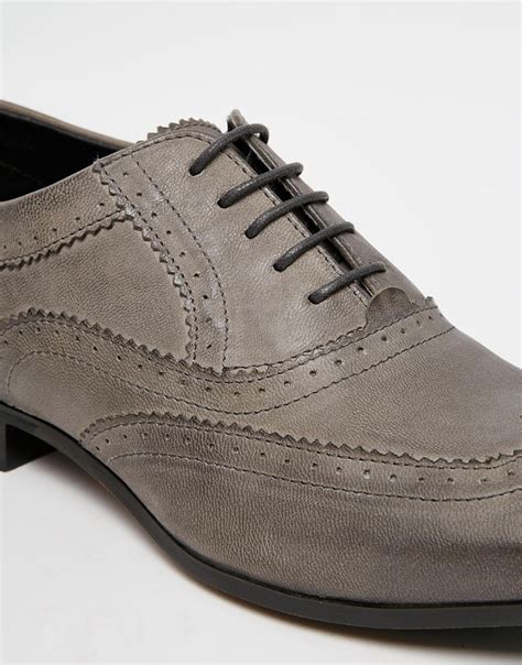 Asos Oxford Brogue Shoes In Grey Leather With Contrast Sole In Gray For Men Lyst