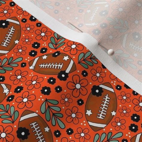 Small Scale Team Spirit Football Floral Fabric Spoonflower