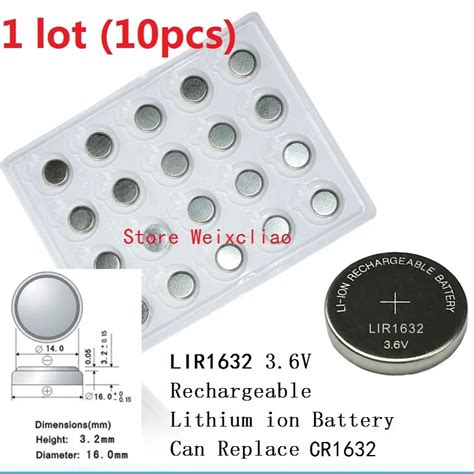 1 LIR1632 3 6V Lithium Li Ion Rechargeable Button Cell Battery 1632 3 6