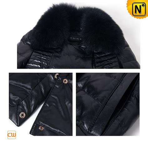 Womens Slim Leather Down Coat Fox Fur Collar Cw681158 Cwmalls