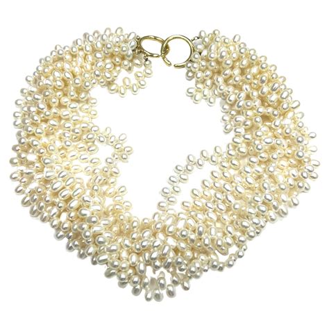 Signed Tiffany And Co Paloma Picasso 18k Gold And Cultured Pearl Torsade Necklace For Sale At