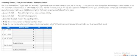 Solved Recording Finance Lease Journal Entries No Residual