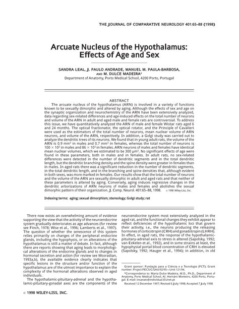 Pdf Arcuate Nucleus Of The Hypothalamus Effects Of Age And Sex