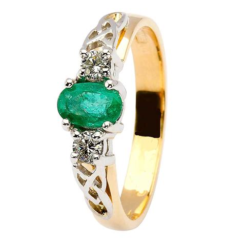 14K Gold Emerald Diamond Trinity Knot Ring CladdaghRings