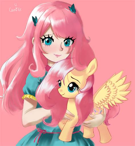 Safe Artist Linkedfairy Fluttershy Human Pegasus Pony