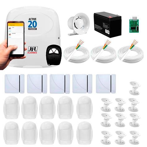 Kit Alarme Jfl Sensores Active Ethernet Aplicativo Celular Na