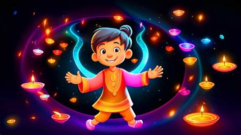 Cartoon Kid Celebrating Diwali Festival | Premium AI-generated image