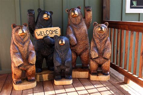 Bergman Waving Brown Bear Chainsaw Carving Wood Sculpture 4 Etsy Canada