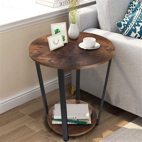 Round Accent Bedside Table 2 Tier End Table for Living Room Bedroom ...