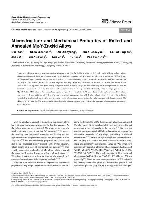 PDF Microstructures And Mechanical Properties Of Rolled And Annealed