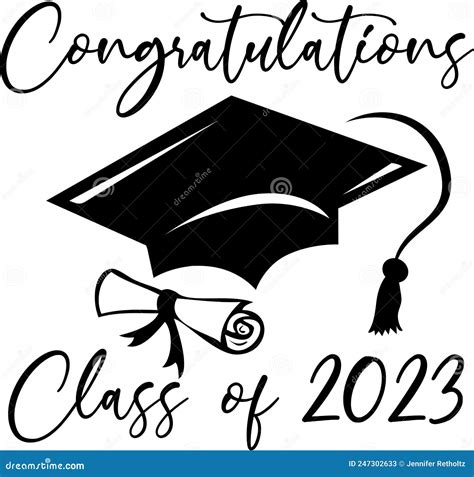 Congratulations Class Of 2023 Graduation Cap And Diploma Design Stock Illustration