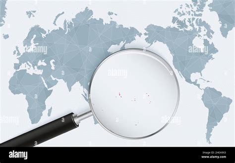 Asia Centered World Map With Magnified Glass On Kiribati Focus On Map