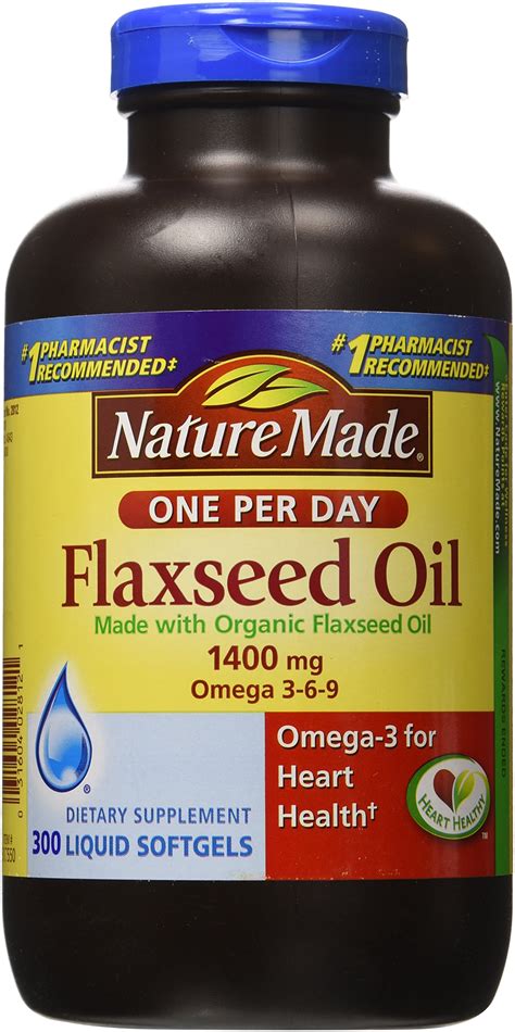 Nature Made Organic Flaxseed Oil 1 400 Mg Omega 3 6 9 For Heart Health 300 Count Pack Of 1