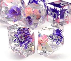 Amazon PJOY DND Sharp Edged Dice Set 7pcs Pink And Purple Flower