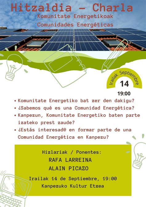 Charla Hitzaldia Comunidades energéticas Kanpezuko Kultur Etxea