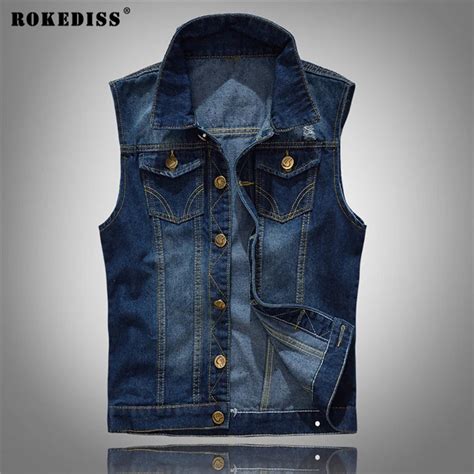 Rokediss Spring Autumn Fashion Men Denim Vest Cowboy Rock Jeans