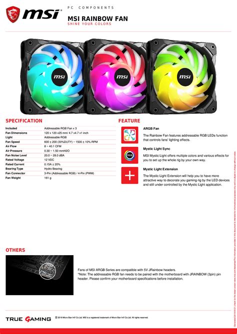 Msi Rainbow Fan Pack Fans Only X Mm Rgb Fans G F W