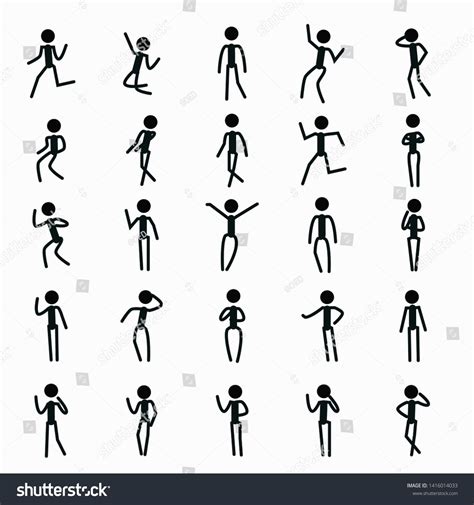 People Stick Figure concept. Man various standing postures Poses ...