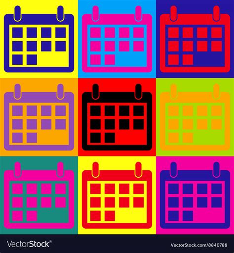 Calendar Sign Pop Art Style Icons Set Royalty Free Vector