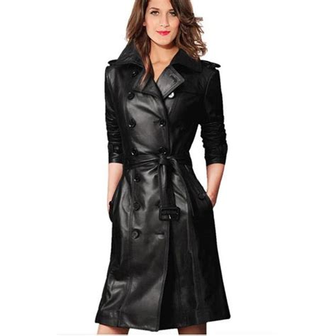 Oto O Invierno Negro Pu Cuero Trench Coat Mujeres Turn Down Collar