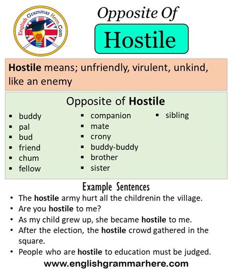 Opposite Of Hostile, Antonyms of Hostile, Meaning and Example Sentences ...