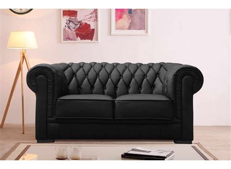 Canap Capitonn Places En Cuir Noir Chesterfield