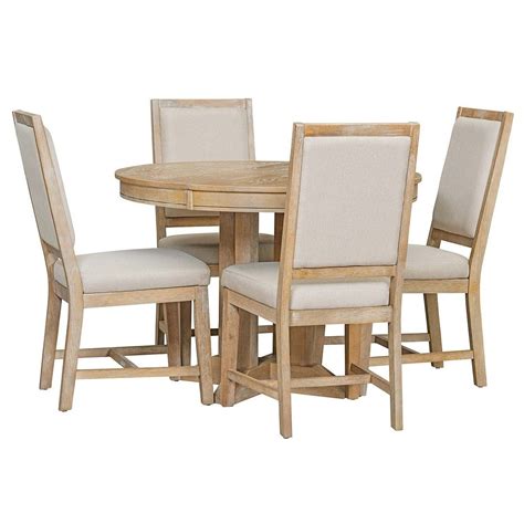 Leonlite Inc Wooden Round Drop Leaf Extendable Dining Table Set With 4 Upholstered Chairs