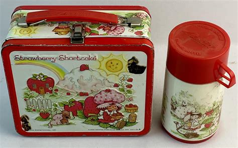 Lot Vintage 1980 Strawberry Shortcake Aladdin Metal Lunch Box W Thermos