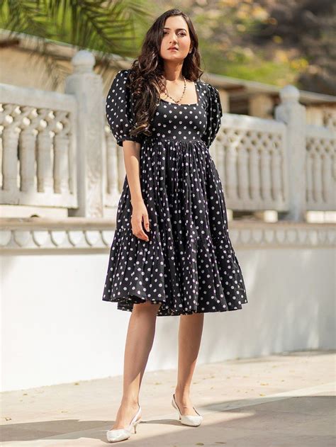 Buy Black White Polka Dot Printed Cotton Dress BAI D 89 BACT14JAN103