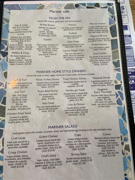 Menu at Mariner Cafe, Sequim, 609 W Washington St