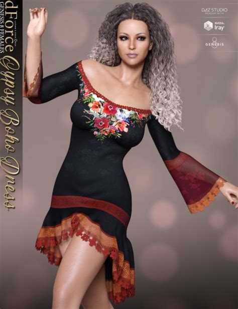 DForce Gyspy Boho Dress For Genesis 8 Females 3d Models For Daz