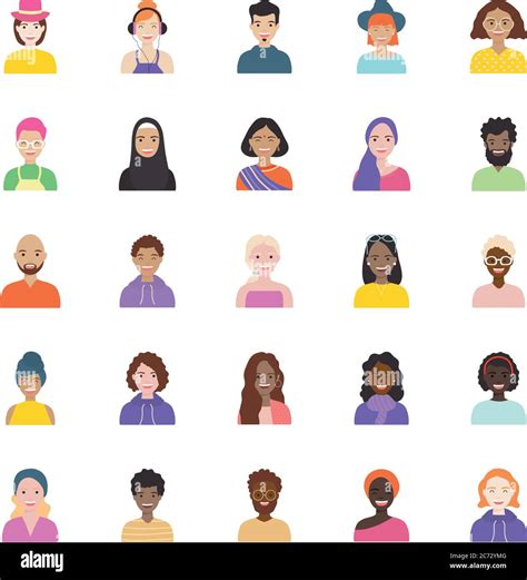 Diversity People Icon Set Over White Background Flat Style Vector