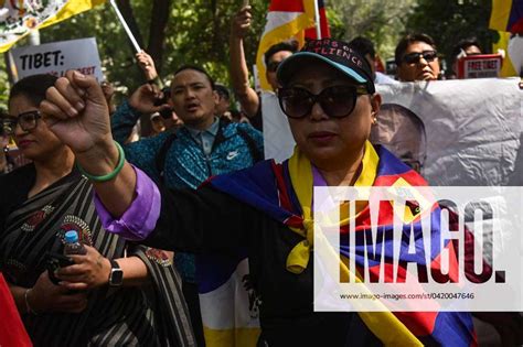 March 10 2024 New Delhi Delhi India A Tibetan Exile Shouts Slogan