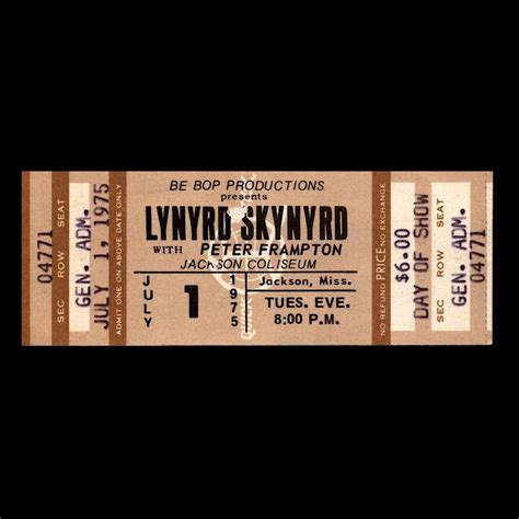 Sold Price Lynyrd Skynyrd 1975 Concert Ticket April 6 0120 10 00