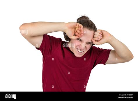 Portrait Depressed Stressed Young Man Isolated On White Background